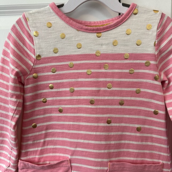 Mini Boden Girls Pink Striped with Pockets and Gold Dots Dress (Size 3-4) - Picture 3 of 5